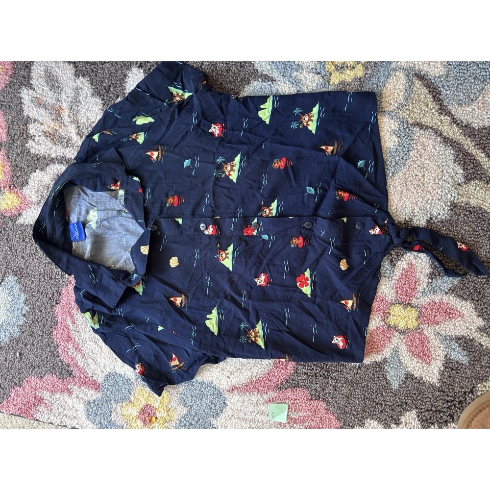 Moana Crop Button Up Knot Ocean Float  S Navy Walt Disney World Exclusive